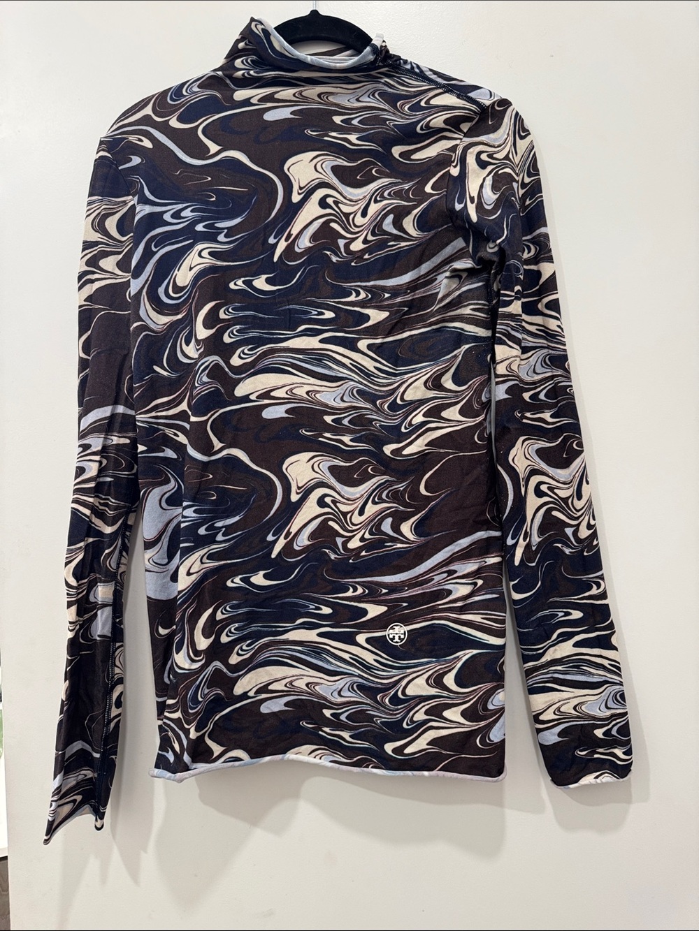 Tory sport Marbled Swirl Long Sleeve Turtleneck Top - Black & Cream size large